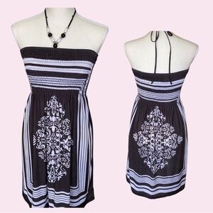 Christina Love Smocked Tube Top Dress Paisley Gray White Beaded Halter M